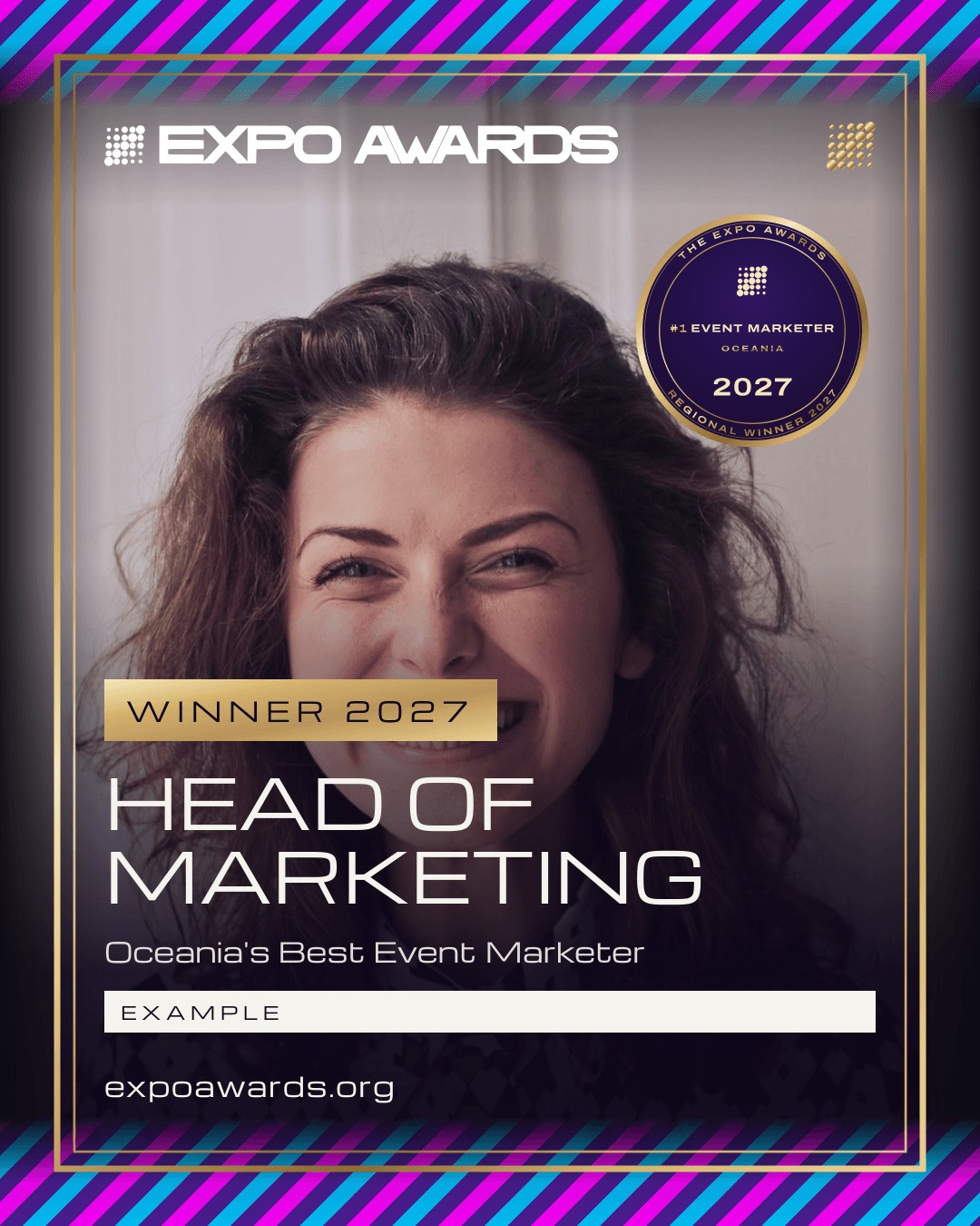 An example Winner 2027 post from the media kit: the picture, the award and the badge
