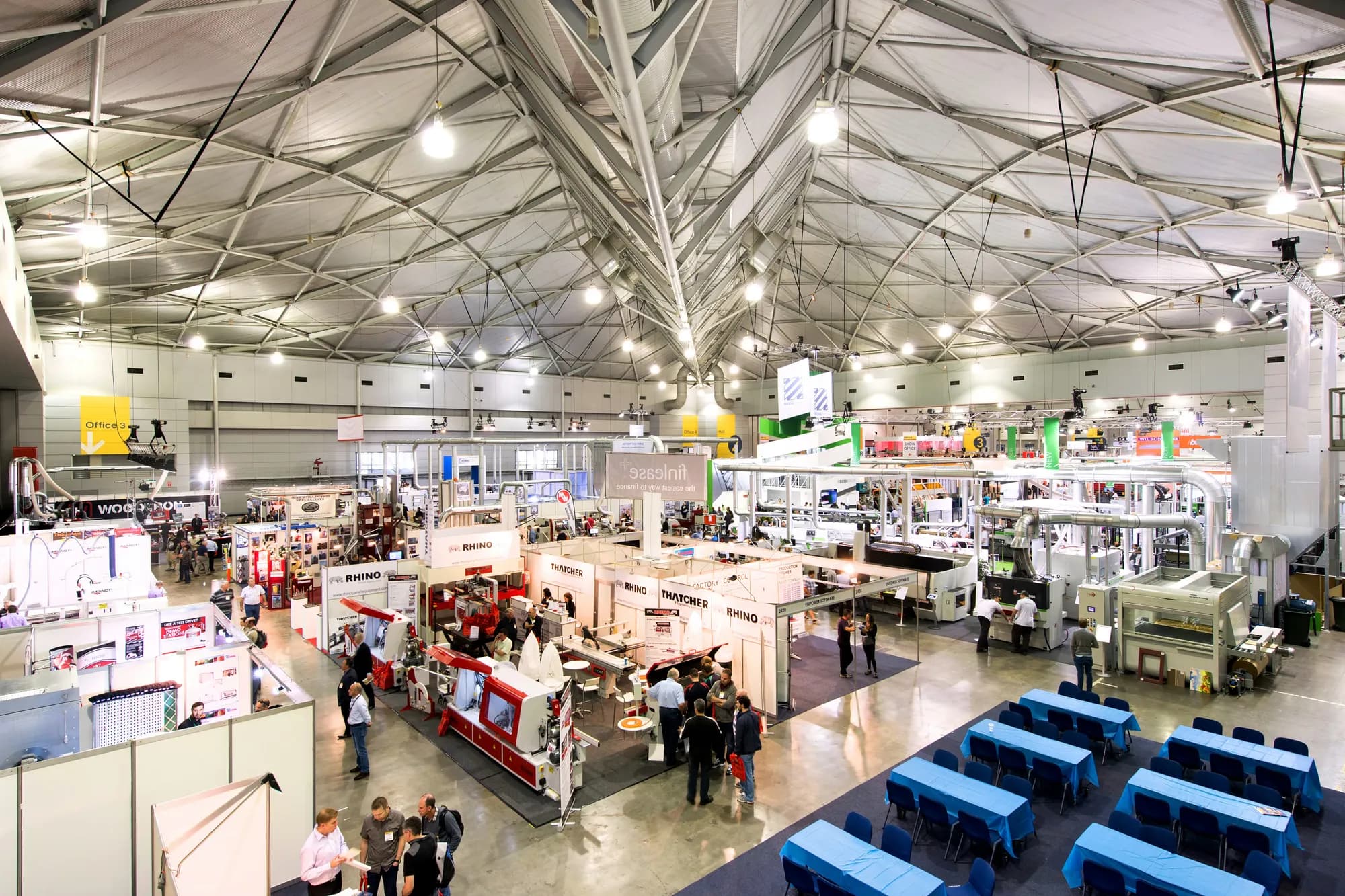 The hall from above, the stands laid out along the aisles
