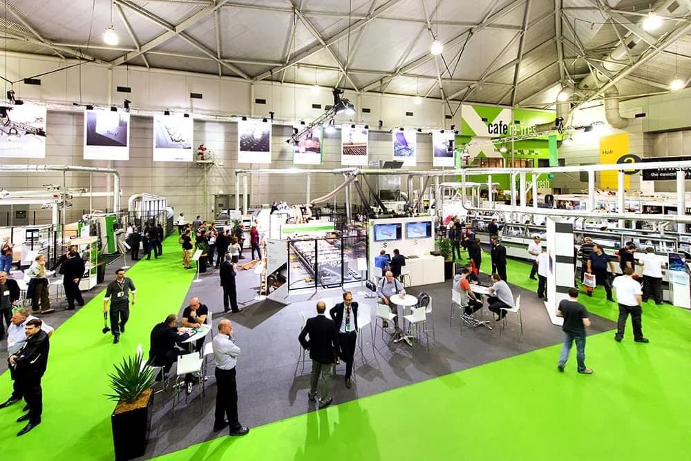 Meetings under way on the stands along the green aisle