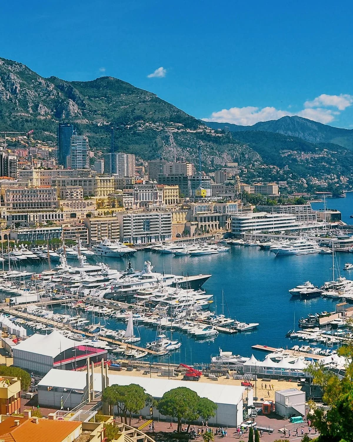 A harbour marina packed with yachts and motor boats