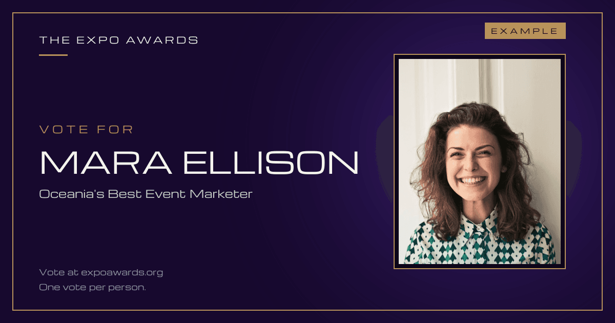 The vote card for Mara Ellison, Oceania's Best Event Marketer