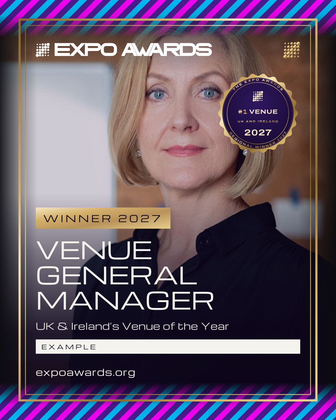 An example Winner 2027 post: the entrant's picture, the award and the badge