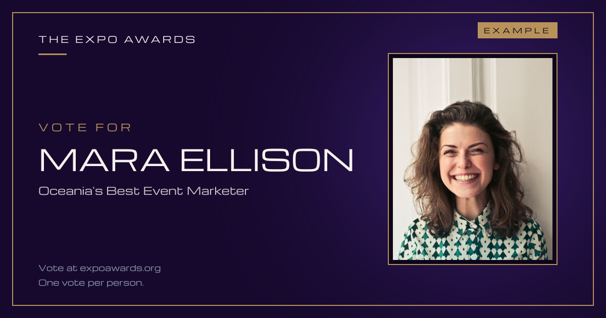 The vote card for Mara Ellison, Oceania's Best Event Marketer
